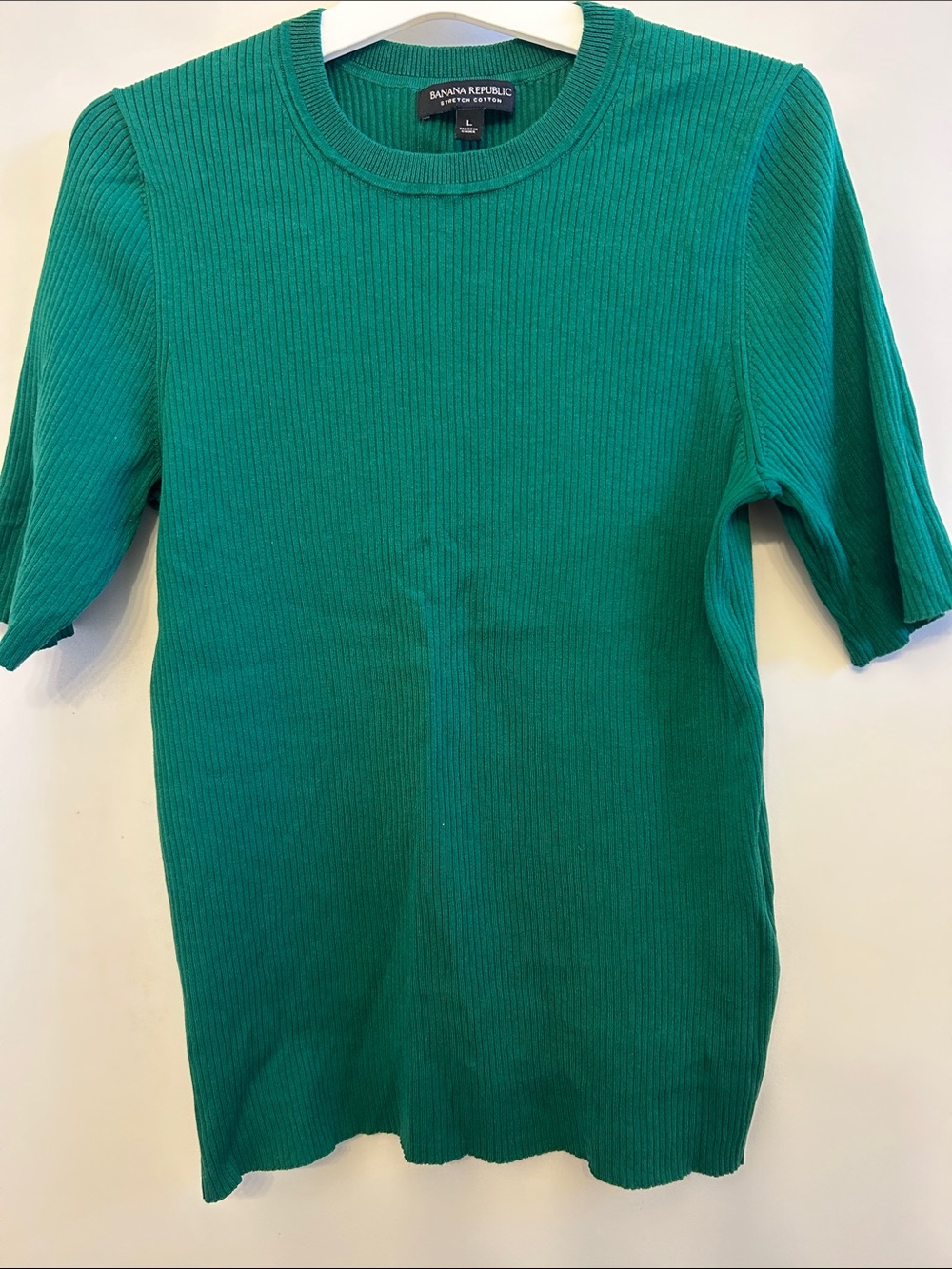 Banana Republic Green Ribbed Short-Sleeve Sweater